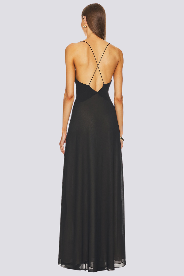 Ava Spaghetti Plunge Neck Maxi-Length Dress