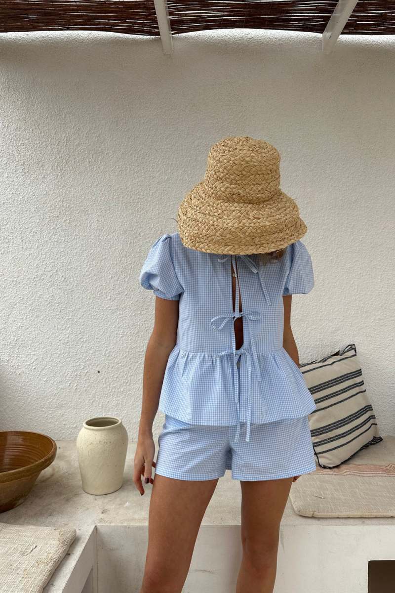 Modern Tie Front Cotton Peplum Blouse Shorts