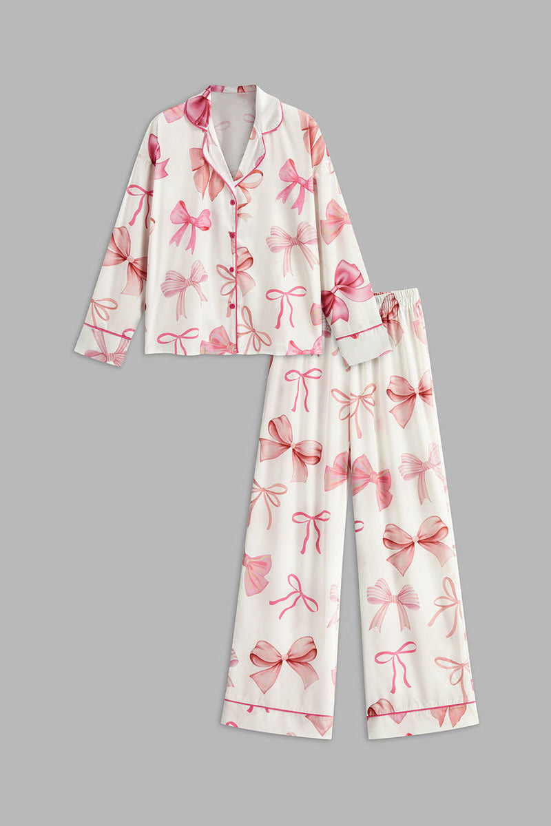 Bow Patterned Button Trousers Set