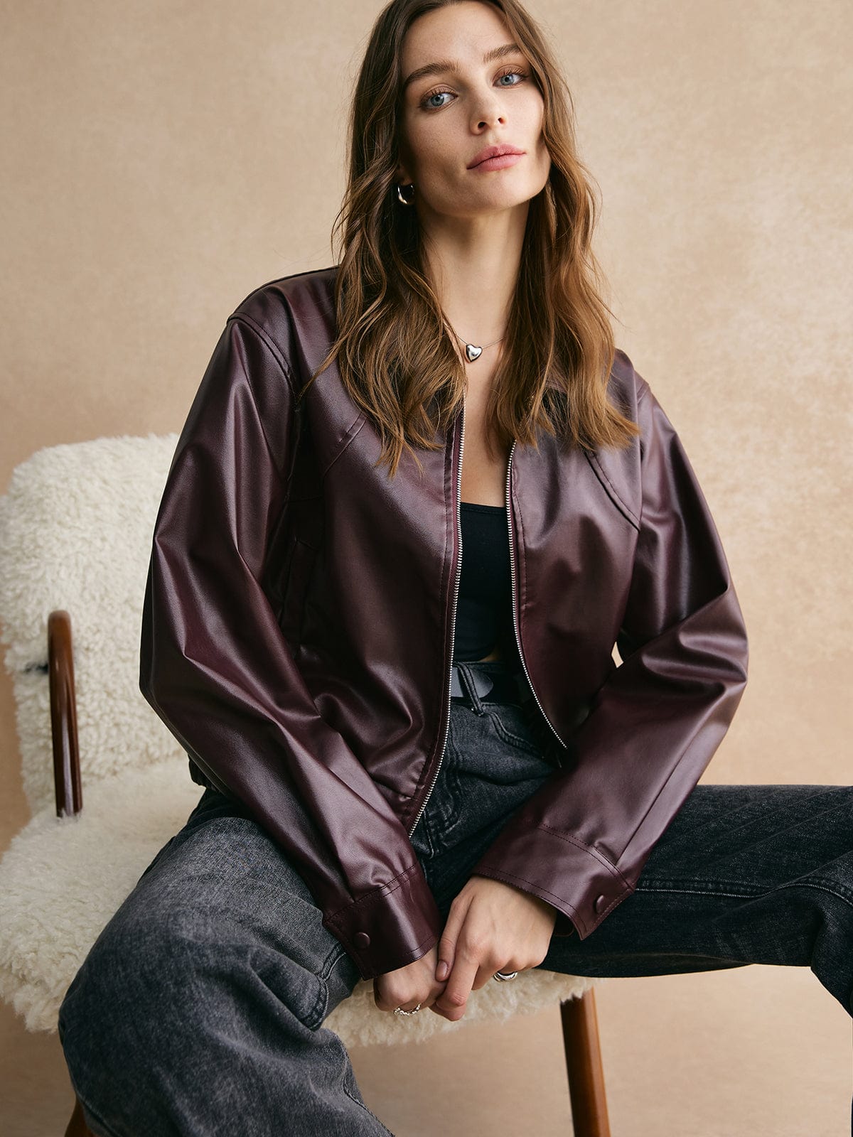 Cropped Leather Jacket with a Modern, Elegant Design