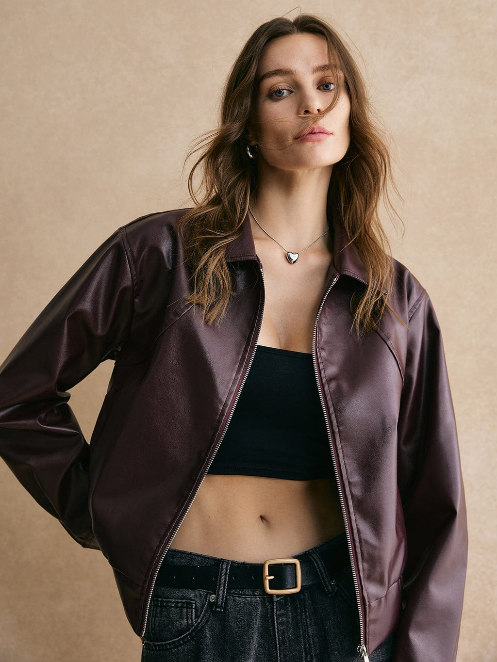 Cropped Leather Jacket with a Modern, Elegant Design
