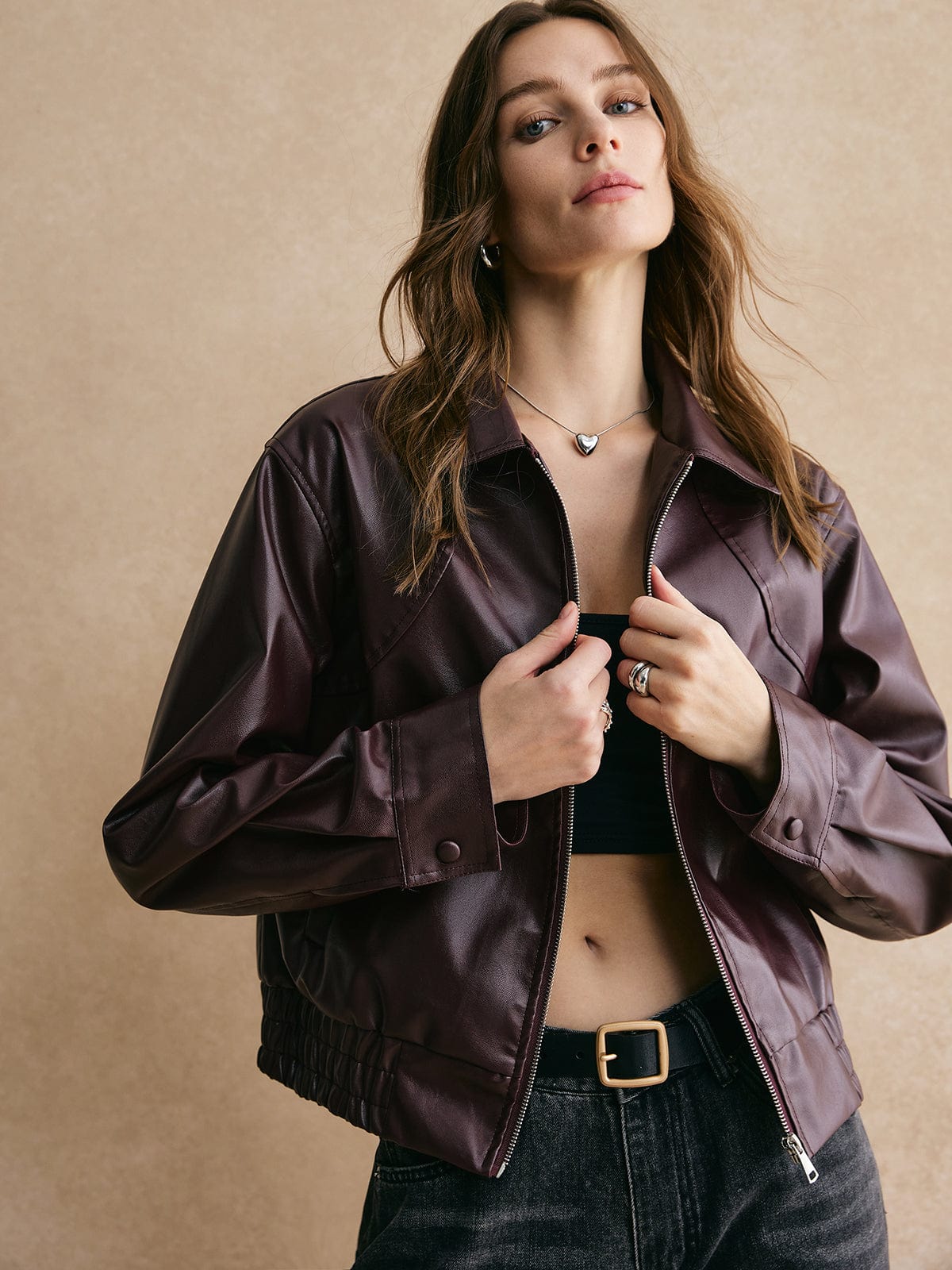 Cropped Leather Jacket with a Modern, Elegant Design