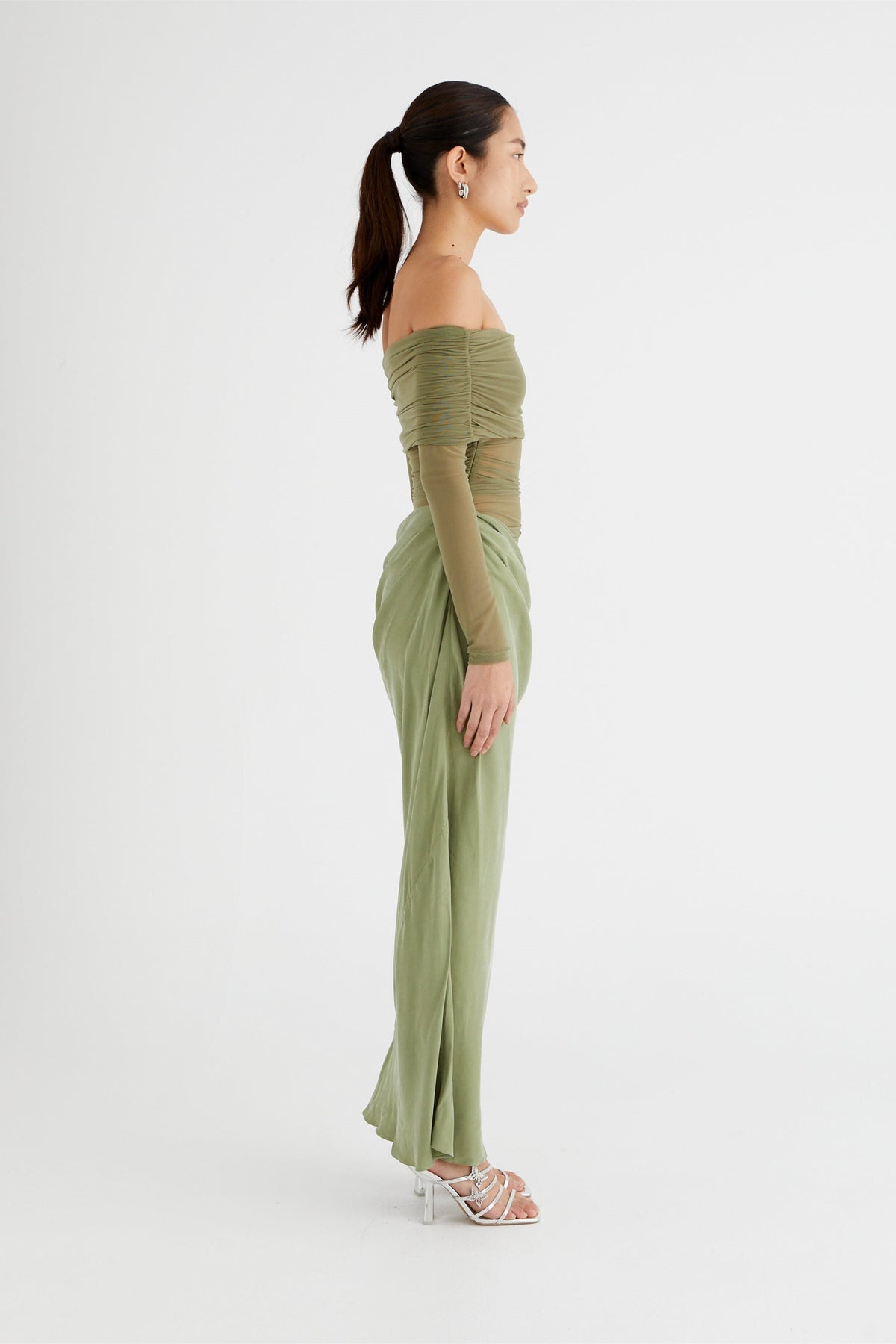 Lillian Off-Shoulder Sheer Maxi Mesh Dress