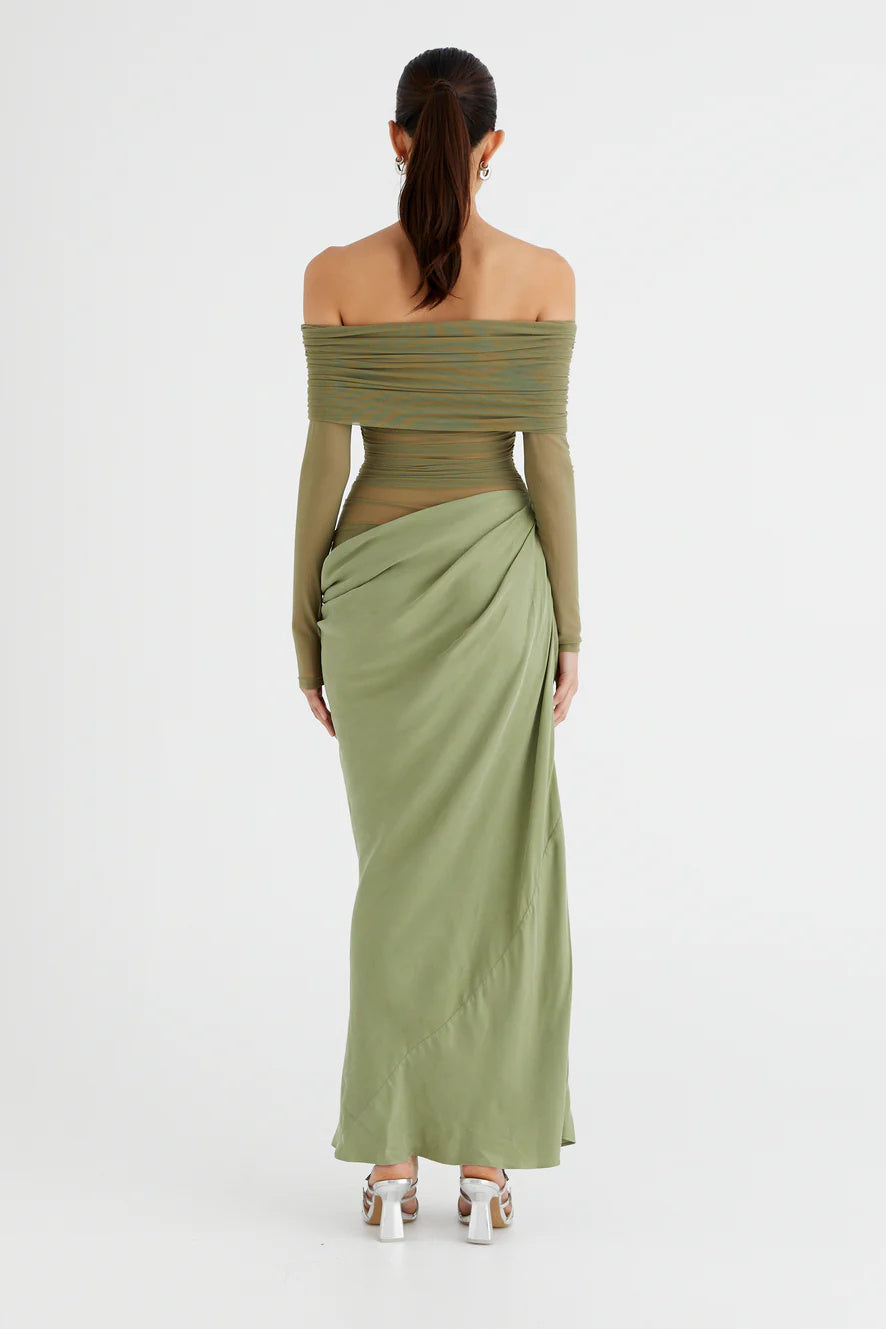 Lillian Off-Shoulder Sheer Maxi Mesh Dress