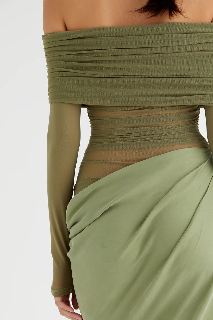 Lillian Off-Shoulder Sheer Maxi Mesh Dress