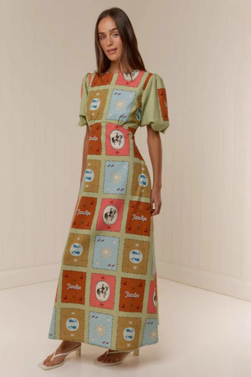 Linen Crew Neck Waist Dress