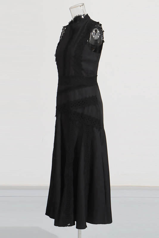 French Lace-Trimmed Sleeveless Maxi-Length Dress