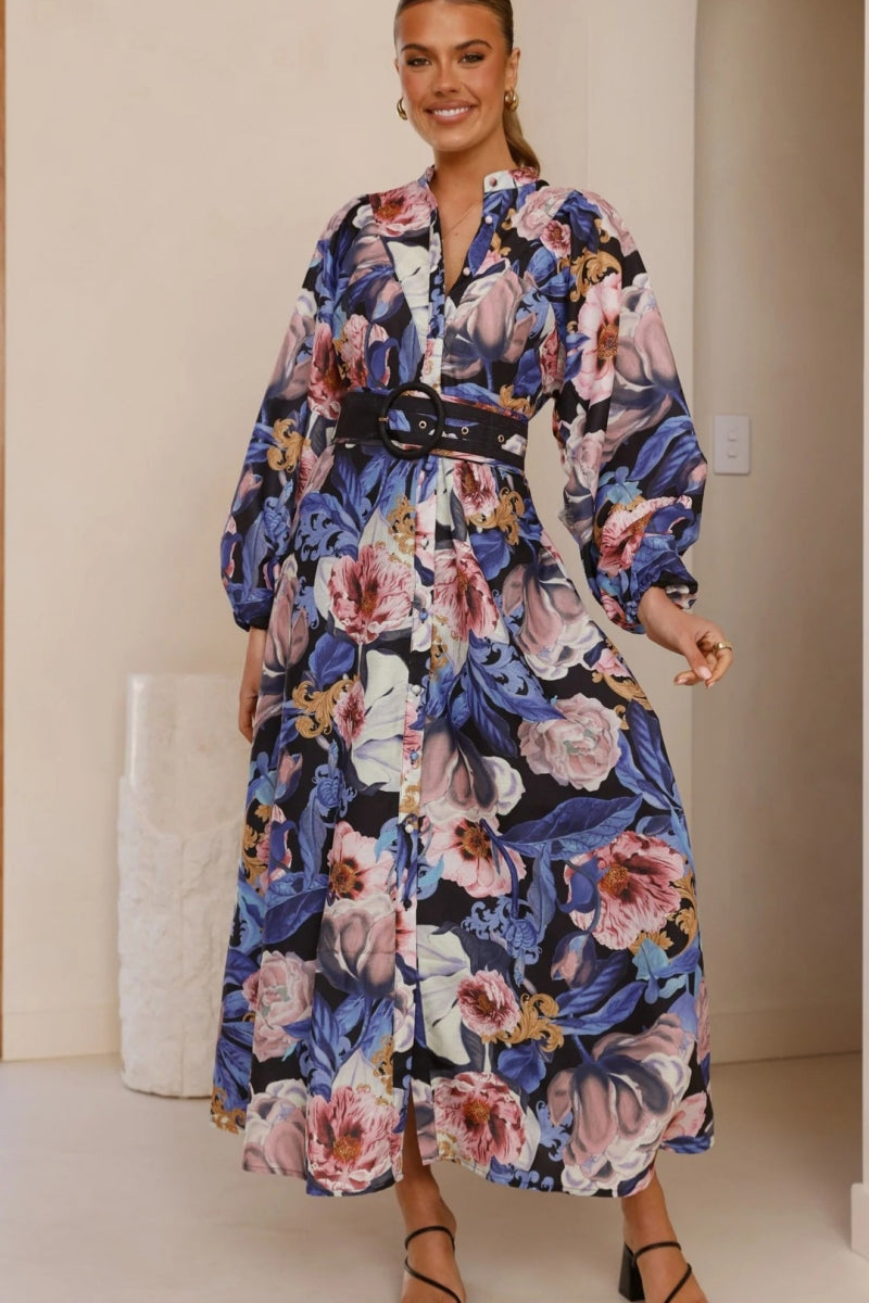 Modern Relaxed Belted Puff Sleeve Dress