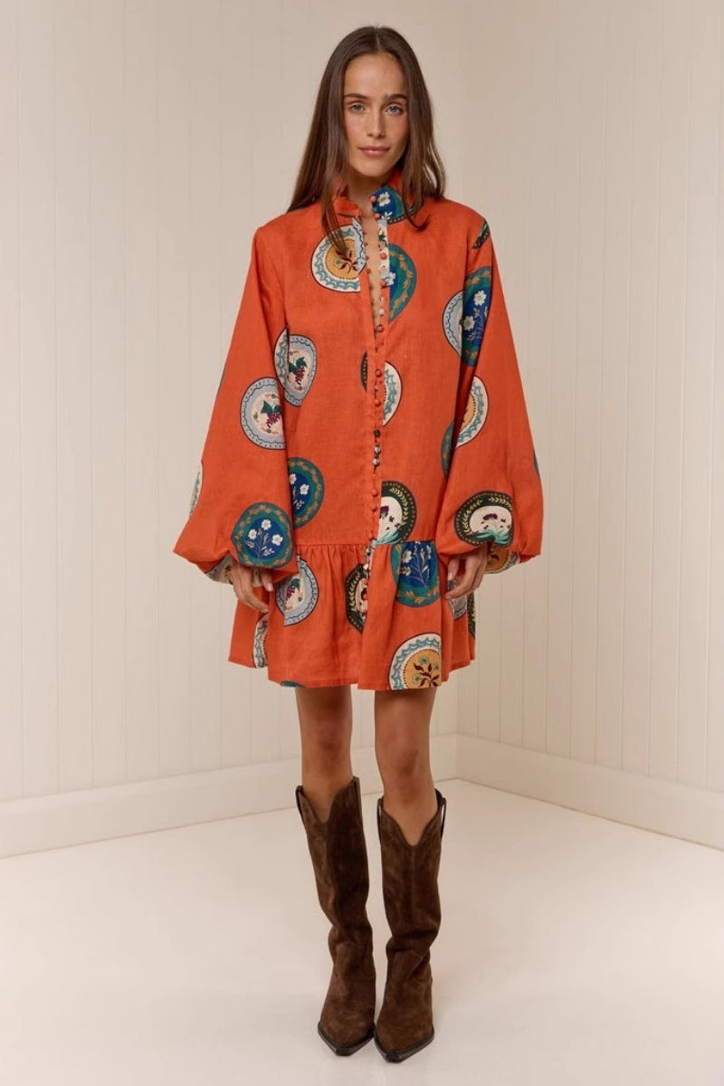 Modern Patchwork Stand-Collar Dress