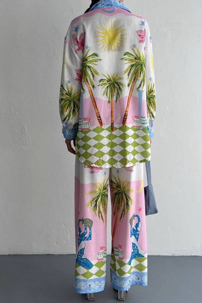 Beach-Inspired Palm Tree Trousers Set