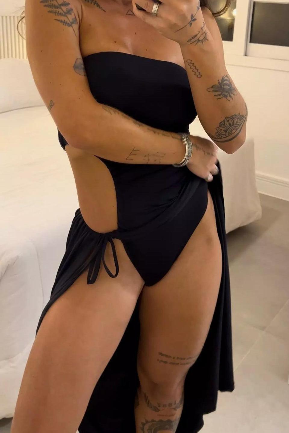 Modern Bandeau Side Slit Tie Bodysuit Dress
