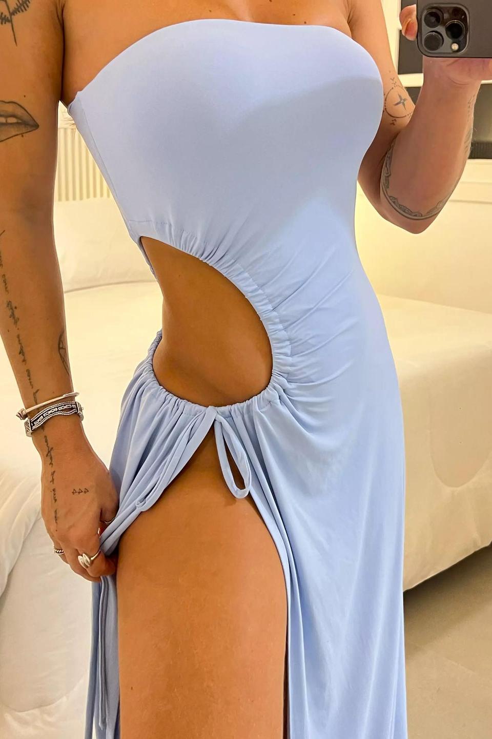 Modern Bandeau Side Slit Tie Bodysuit Dress