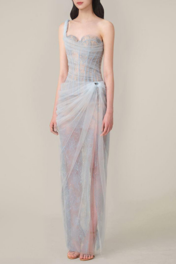 Bertille One-Shoulder Maxi-Length Dress In Blue