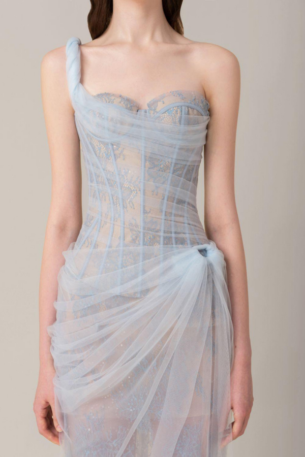 Bertille One-Shoulder Maxi-Length Dress In Blue