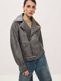 Oversized Leather Jacket with Belt