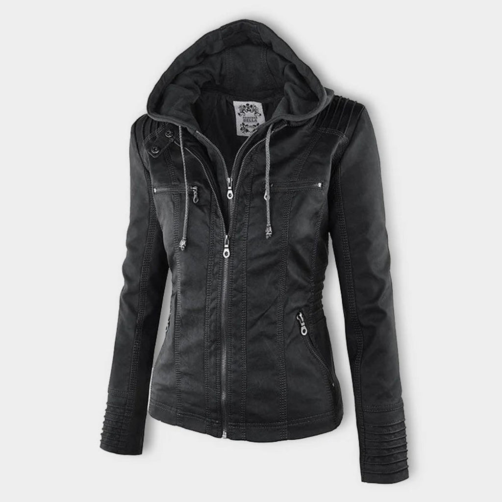 Weatherproof Leather Jacket with Hood