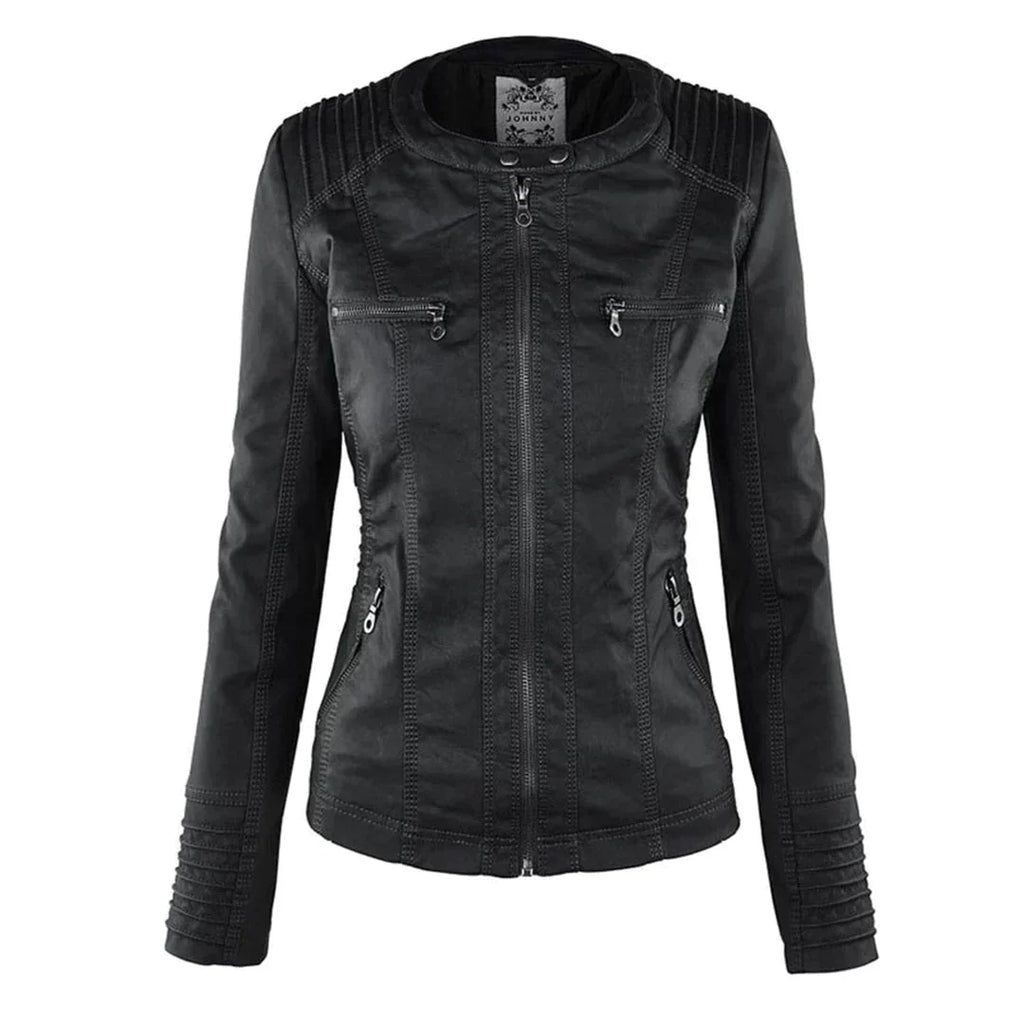 Elegant Leather Biker Jacket with Hood