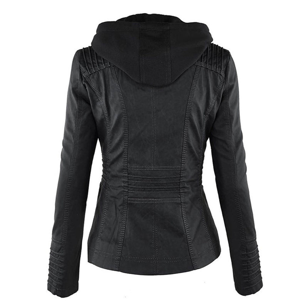 Weatherproof Leather Jacket with Hood