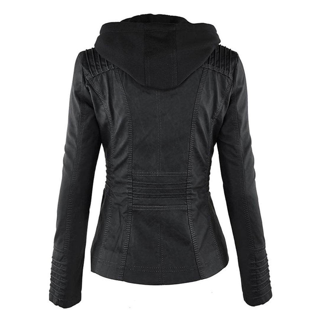 Weatherproof Leather Jacket with Hood