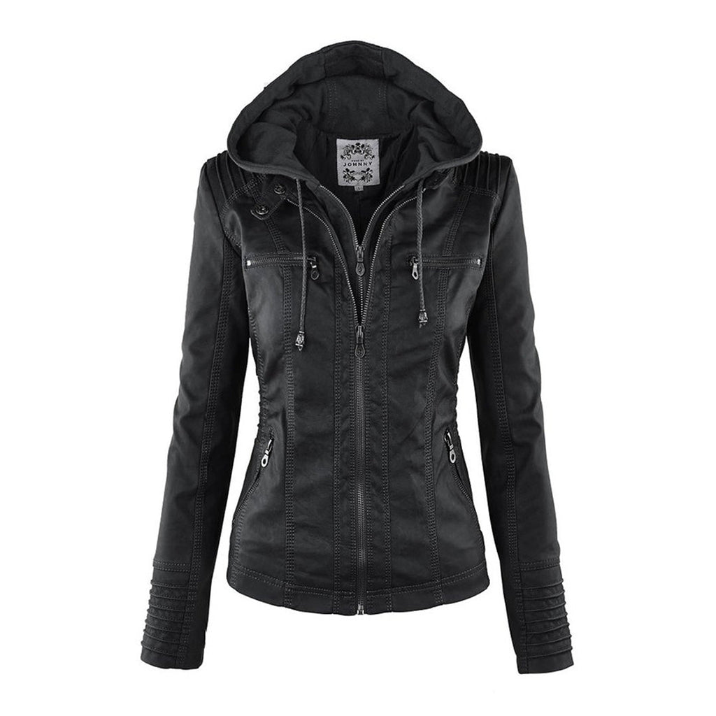 Weatherproof Leather Jacket with Hood