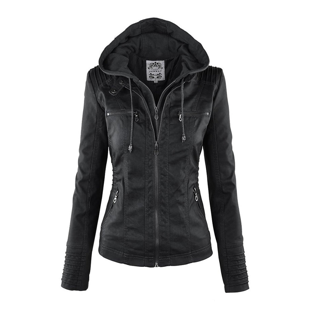 Weatherproof Leather Jacket with Hood