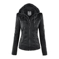 Elegant Leather Biker Jacket with Hood
