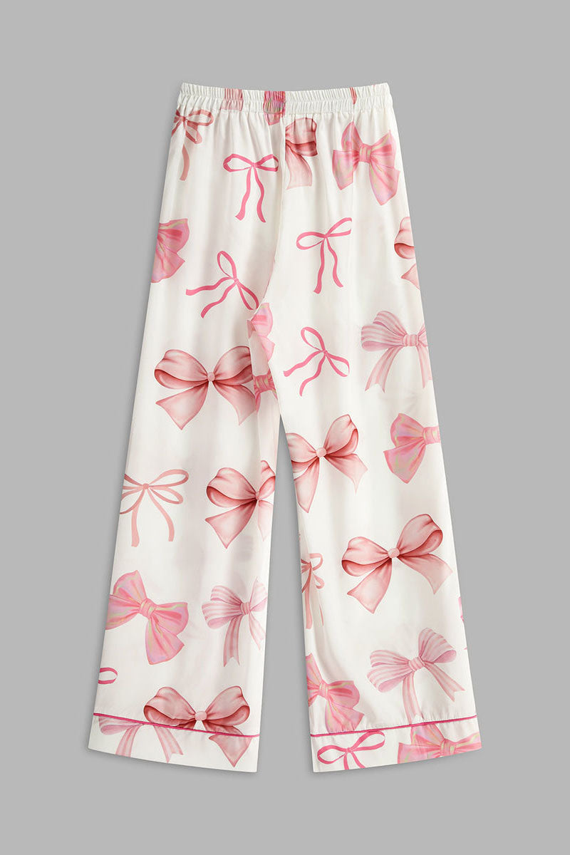 Bow Patterned Button Trousers Set