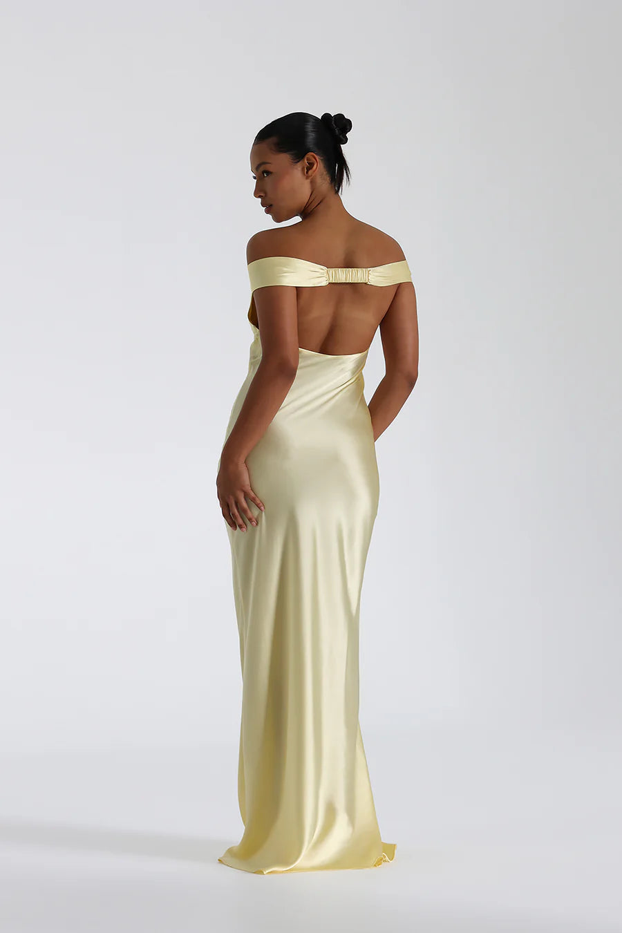 Off-Shoulder Satin Maxi-Length Dress