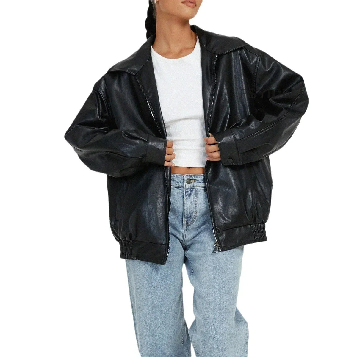 Modern Oversized Leather Jacket with an Urban Look