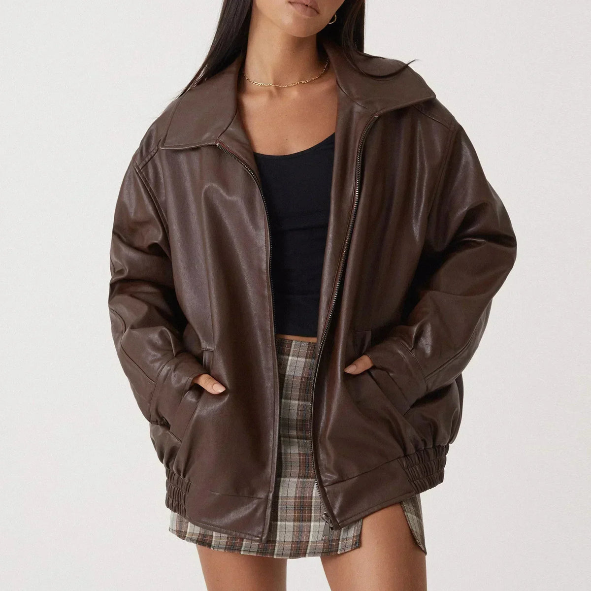Modern Oversized Leather Jacket with an Urban Look