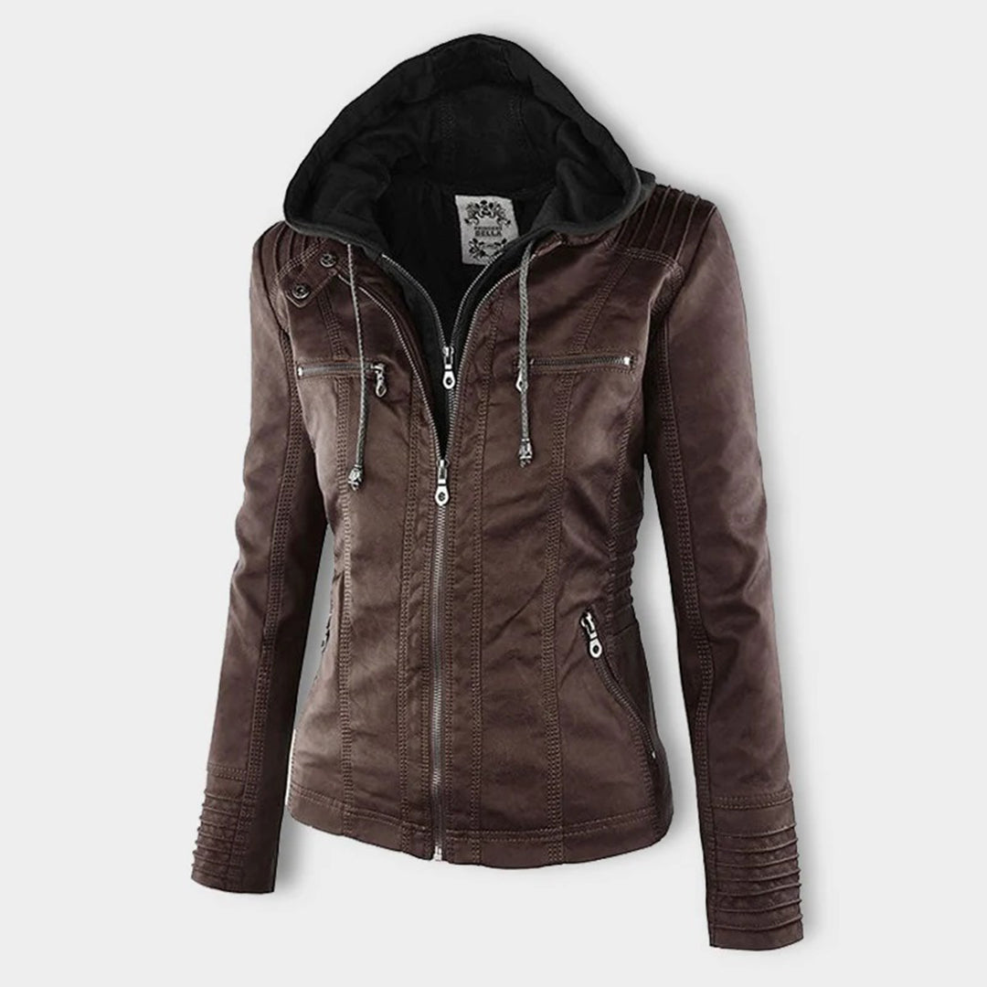 Weatherproof Leather Jacket with Hood