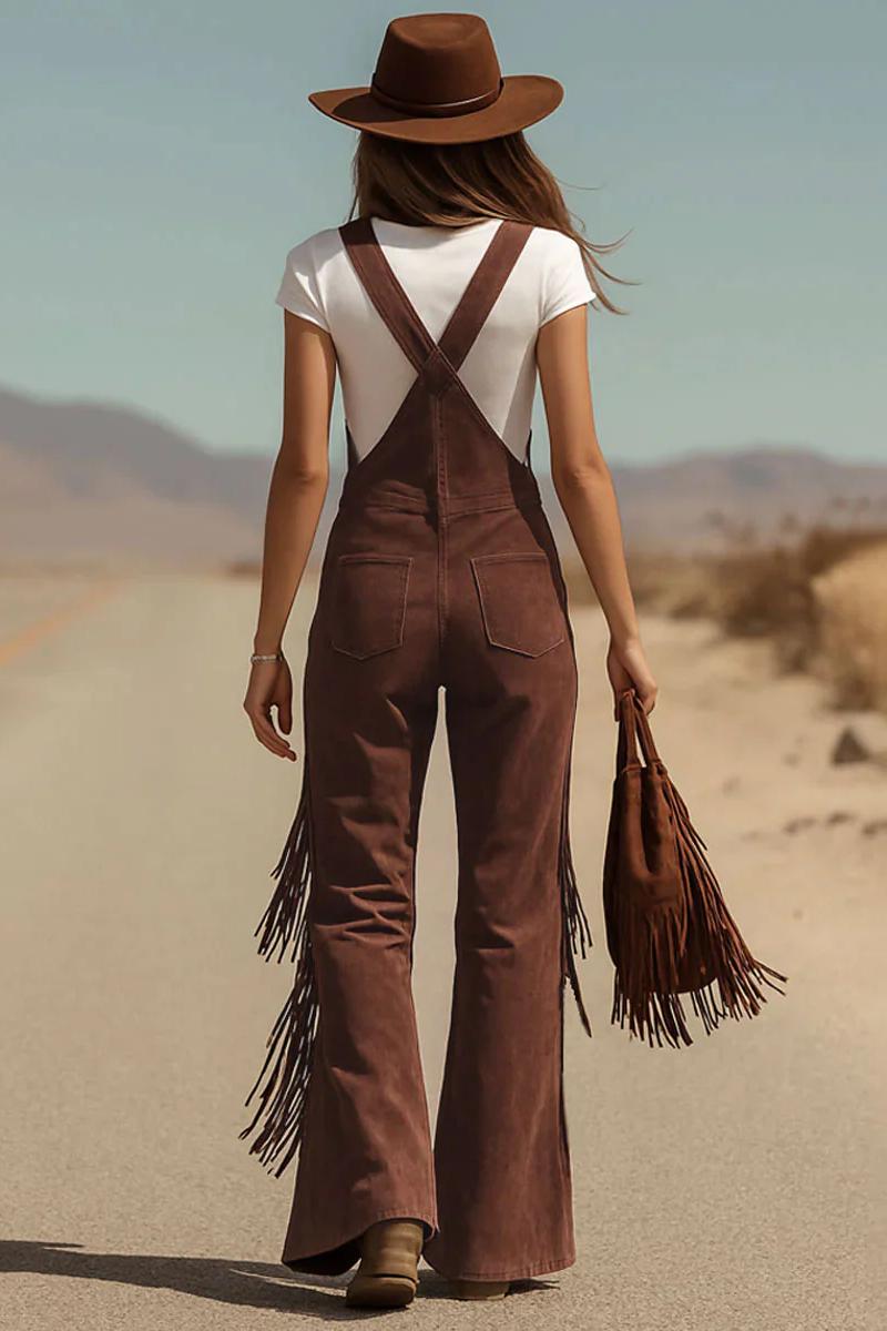 Modern Boho Fringe Micro-Suede Overalls