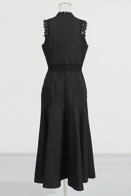 French Lace-Trimmed Sleeveless Maxi-Length Dress