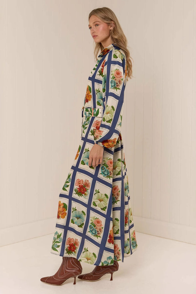 Refined Stand Collar Maxi-Length Dress