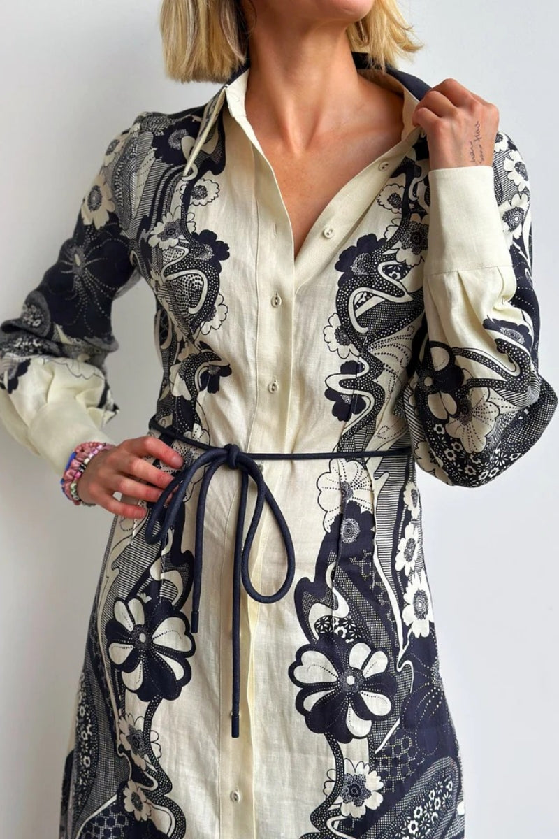 High-Waisted Button-Front Dress