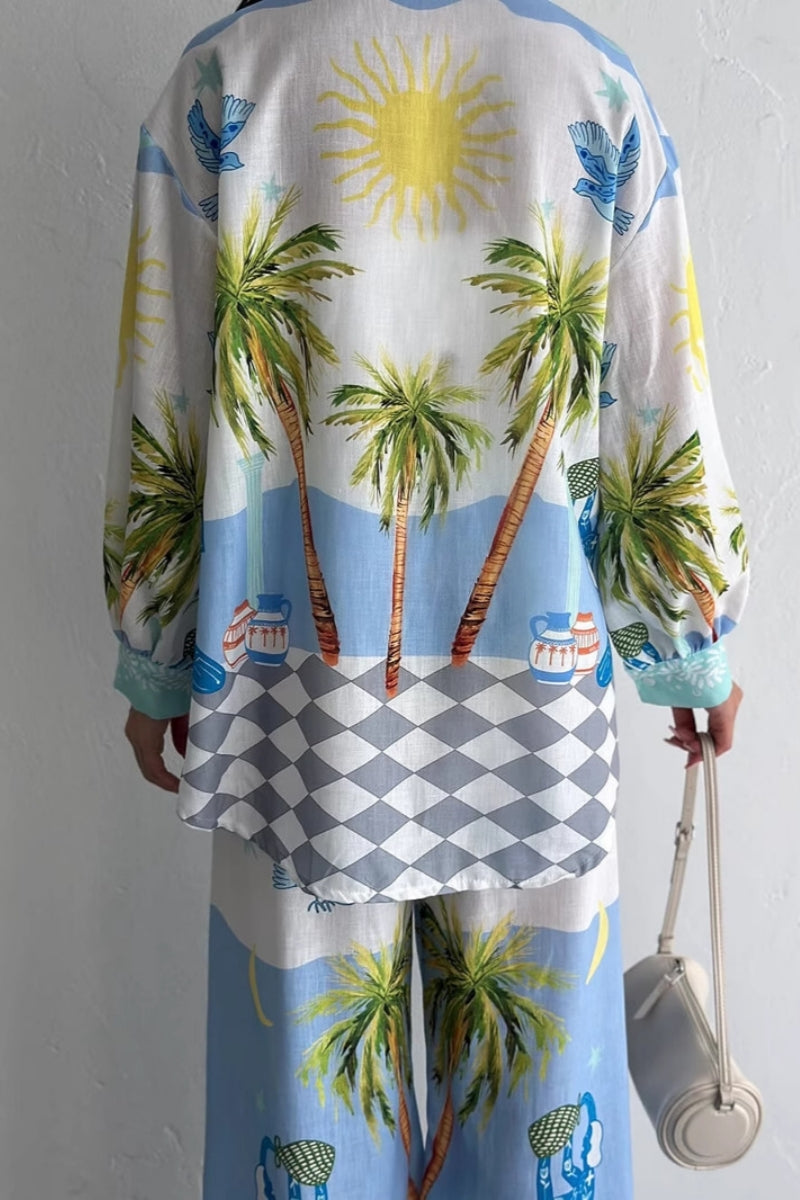 Beach-Inspired Palm Tree Trousers Set