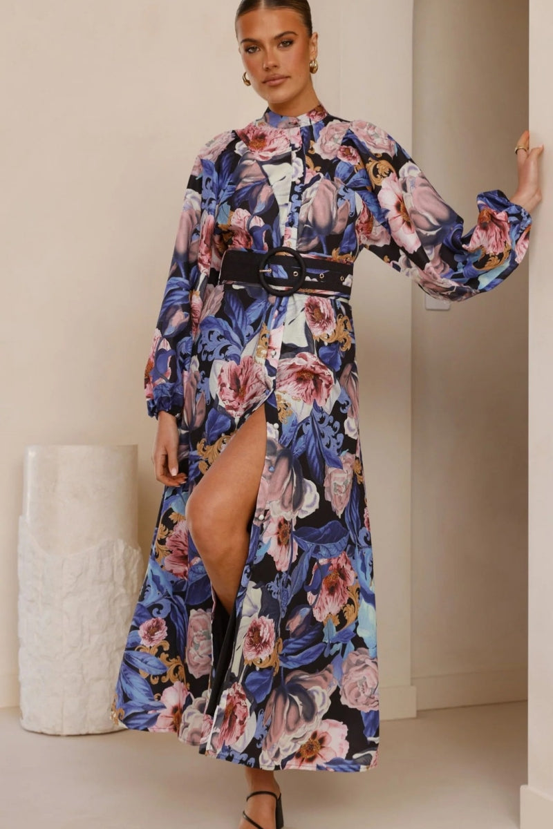 Modern Relaxed Belted Puff Sleeve Dress