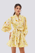 Cassiopee Balloon Sleeve Flower Mini-Length Dress