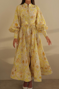 Cecilie Balloon Sleeve Flower Maxi-Length Dress