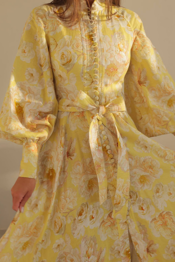 Cecilie Balloon Sleeve Flower Maxi-Length Dress