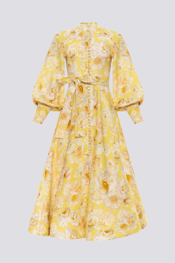 Cecilie Balloon Sleeve Flower Maxi-Length Dress