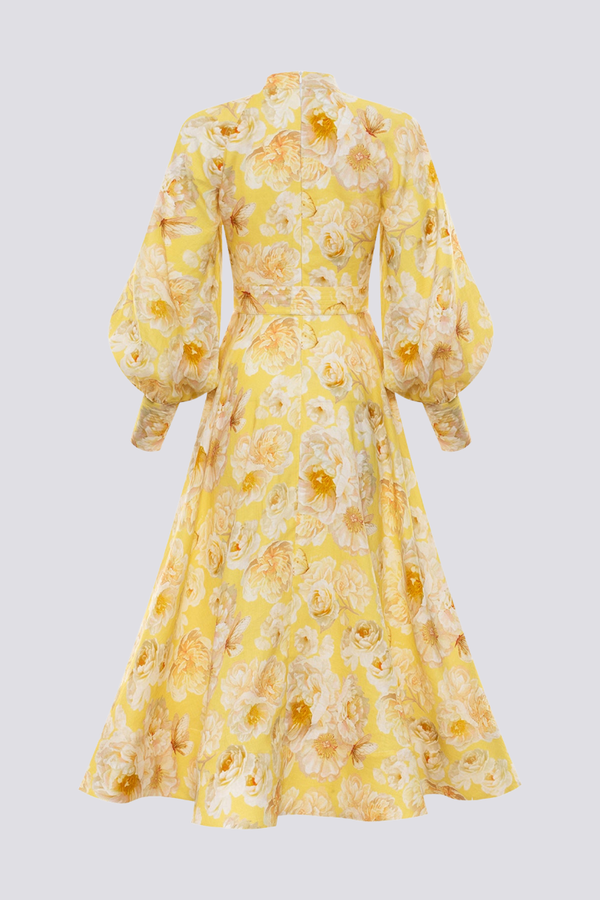 Cecilie Balloon Sleeve Flower Maxi-Length Dress