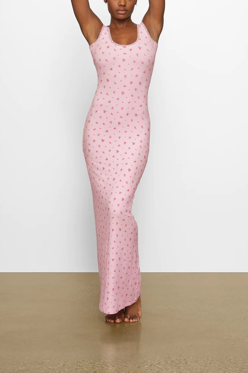 Cerise Flower Open-Back Maxi-Length Dress