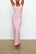 Cerise Flower Open-Back Maxi-Length Dress
