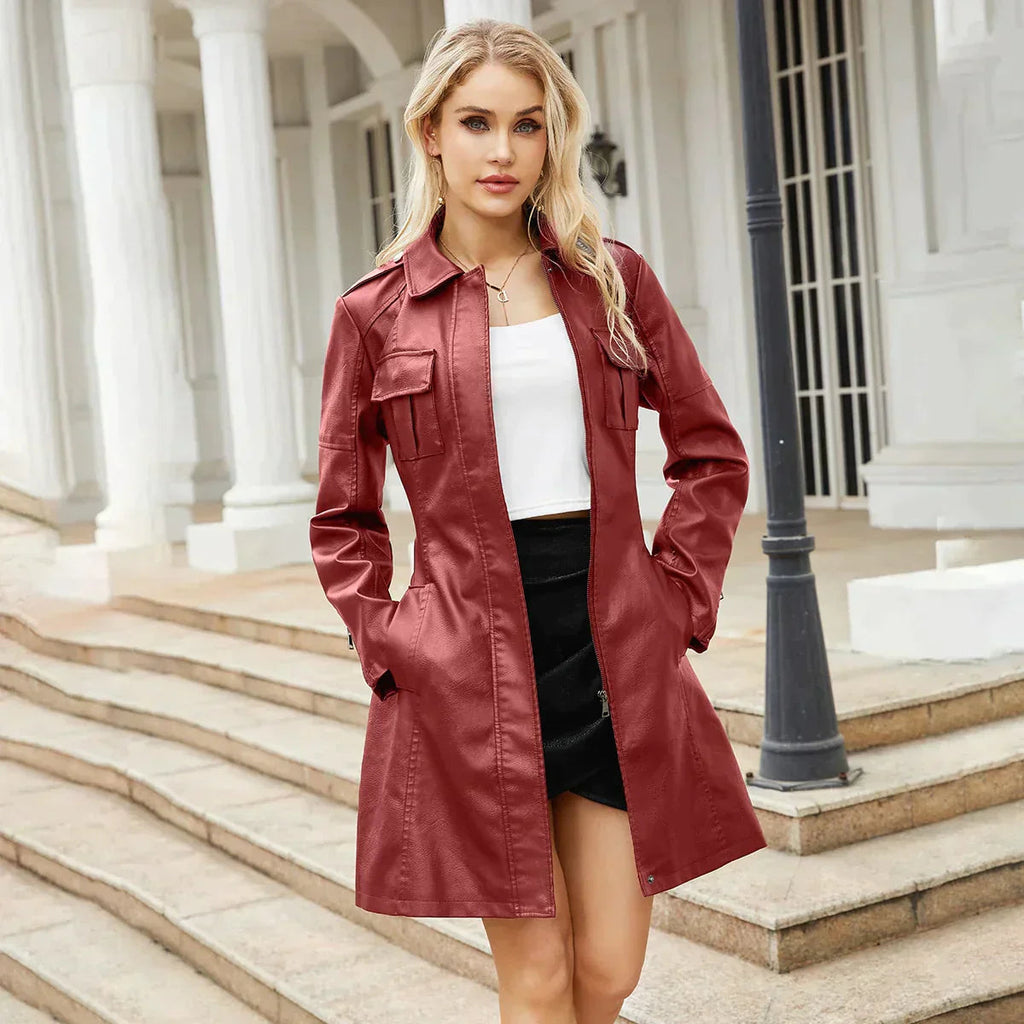 Mid-Length Leather Jacket with a Belt