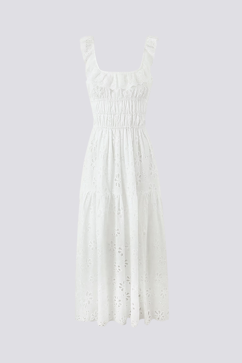 Charline Slit Open-Back Square Neck Maxi-Length Dress