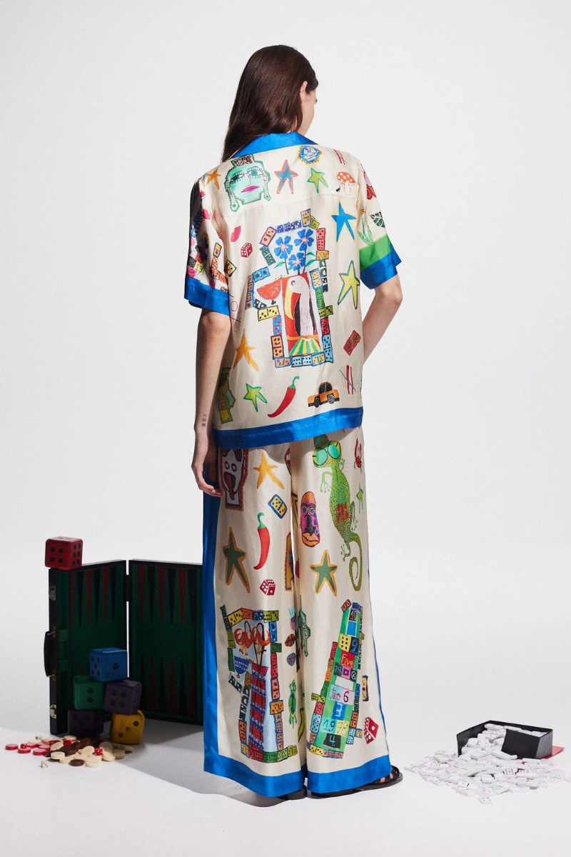 Clarette V-Neck Patchwork Trousers Set