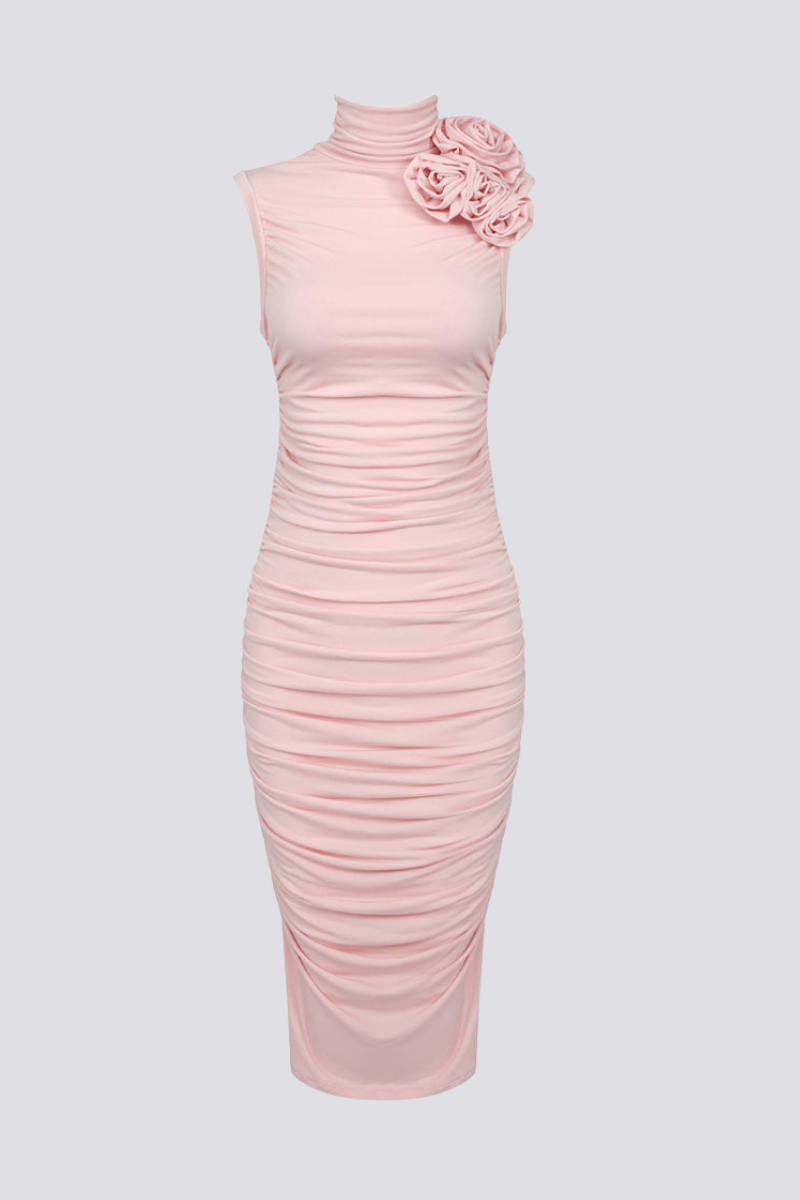 Cleophee Flower Ruched Midi-Length Dress
