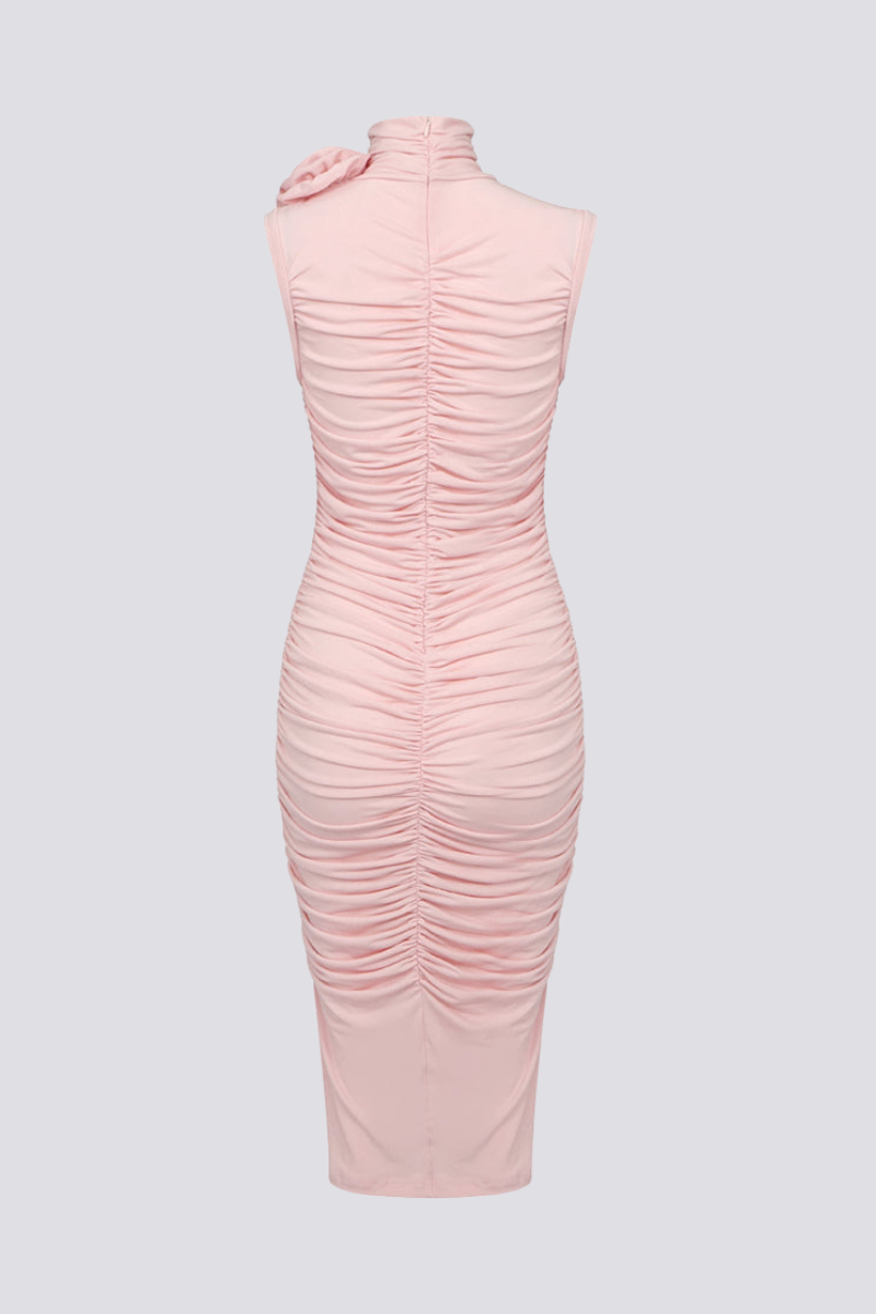 Cleophee Flower Ruched Midi-Length Dress