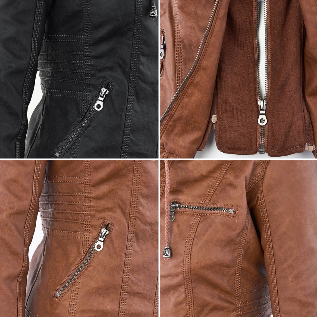 Weatherproof Leather Jacket with Hood